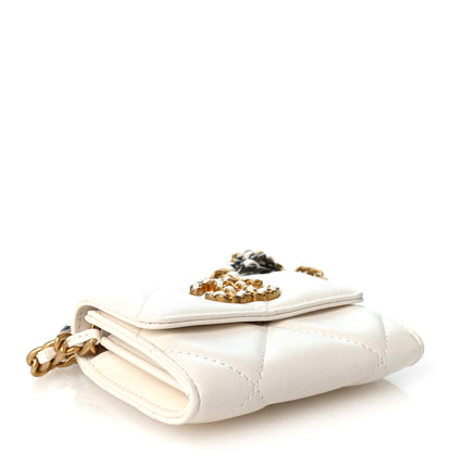 Chanel Lambskin Quilted Chanel 19 Flap Coin Purse With Chain White 4 of 11