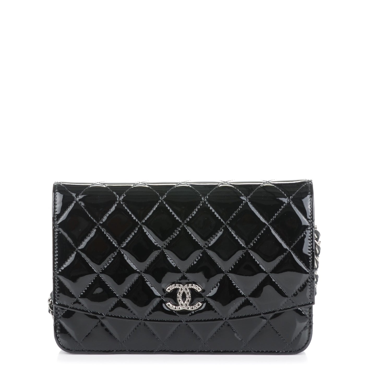 Patent Quilted Brilliant Wallet On Chain WOC Black