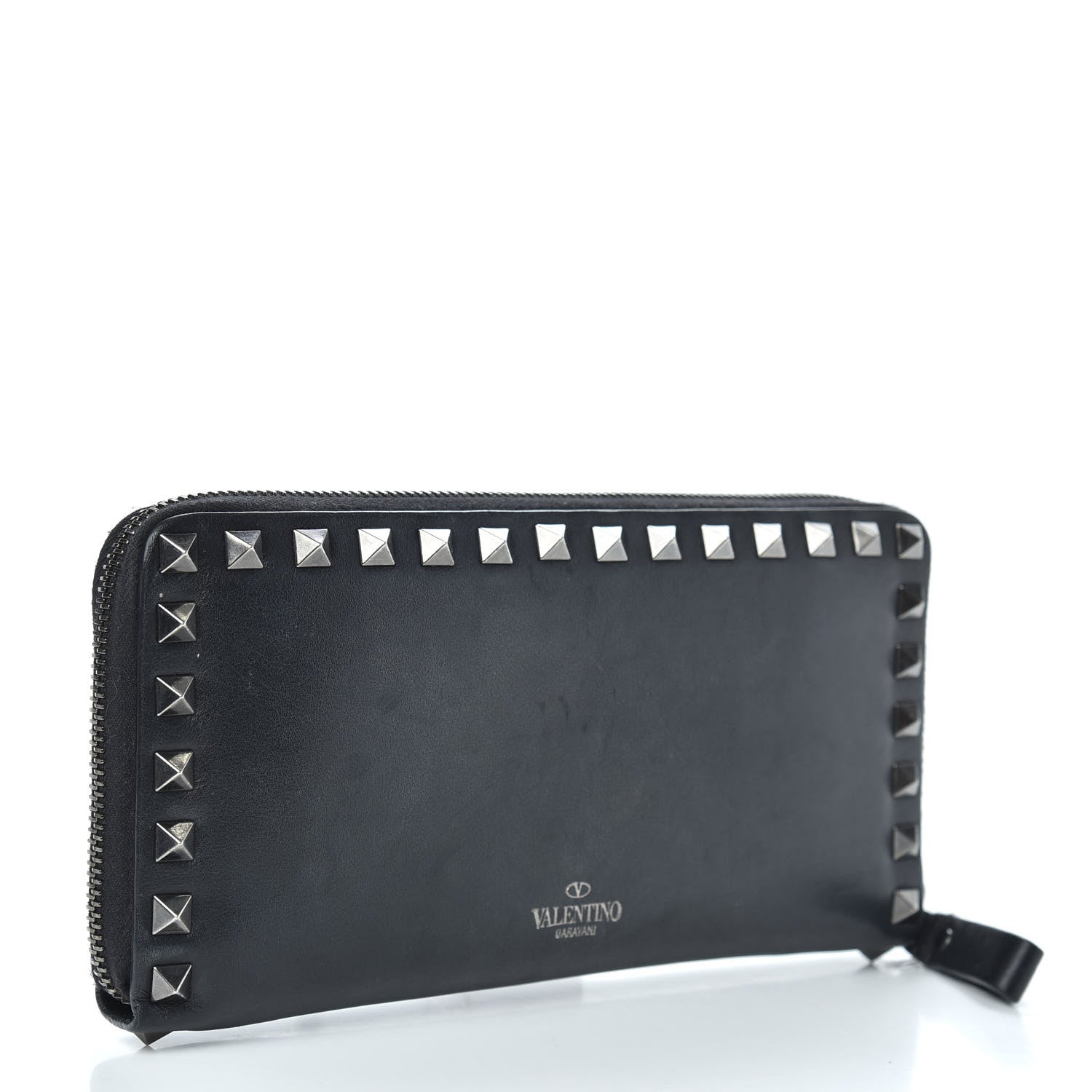 Valentino Garavani Calfskin Tonal Rockstud Zip Around Wallet Black 3 of 9