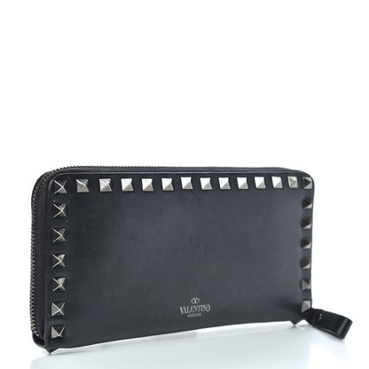 Valentino Garavani Calfskin Tonal Rockstud Zip Around Wallet Black 3 of 9