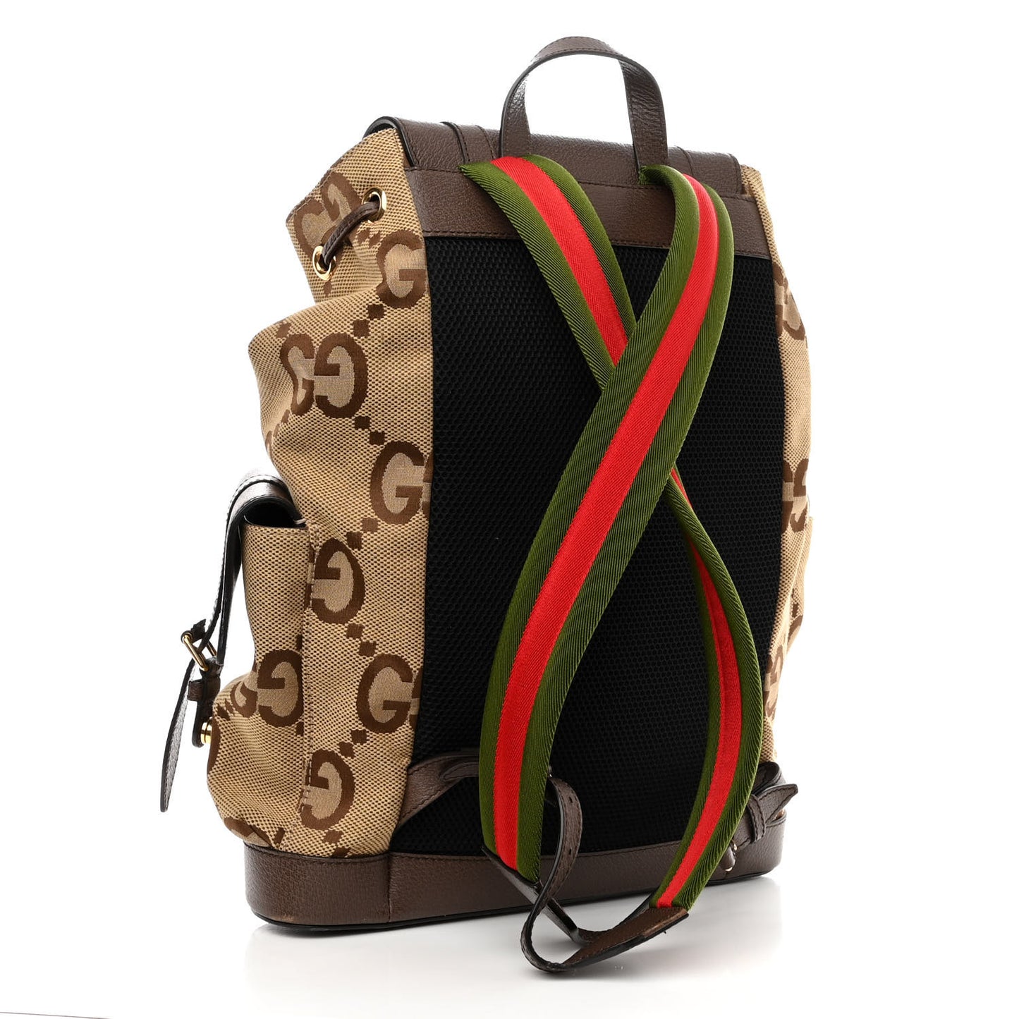 Monogram Jumbo GG Textured Dollar Calfskin Web Double Buckle Backpack Camel Ebony New Acero