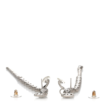 Chanel Metal Crystal CC Long Drop Earrings Silver 3 of 4