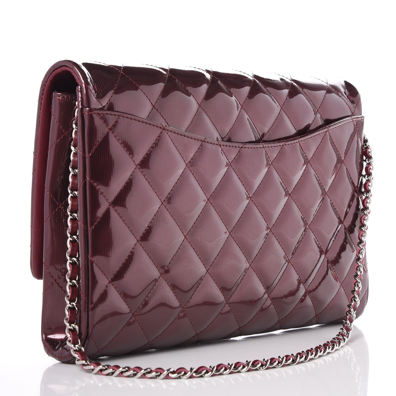Chanel Striated Patent Quilted Clutch With Chain Flap Bordeaux 3 of 8