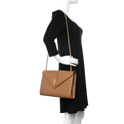 Saint Laurent Grain De Poudre Textured Mixed Matelasse Triquilt Large Monogram Satchel Naturel 2 of 9
