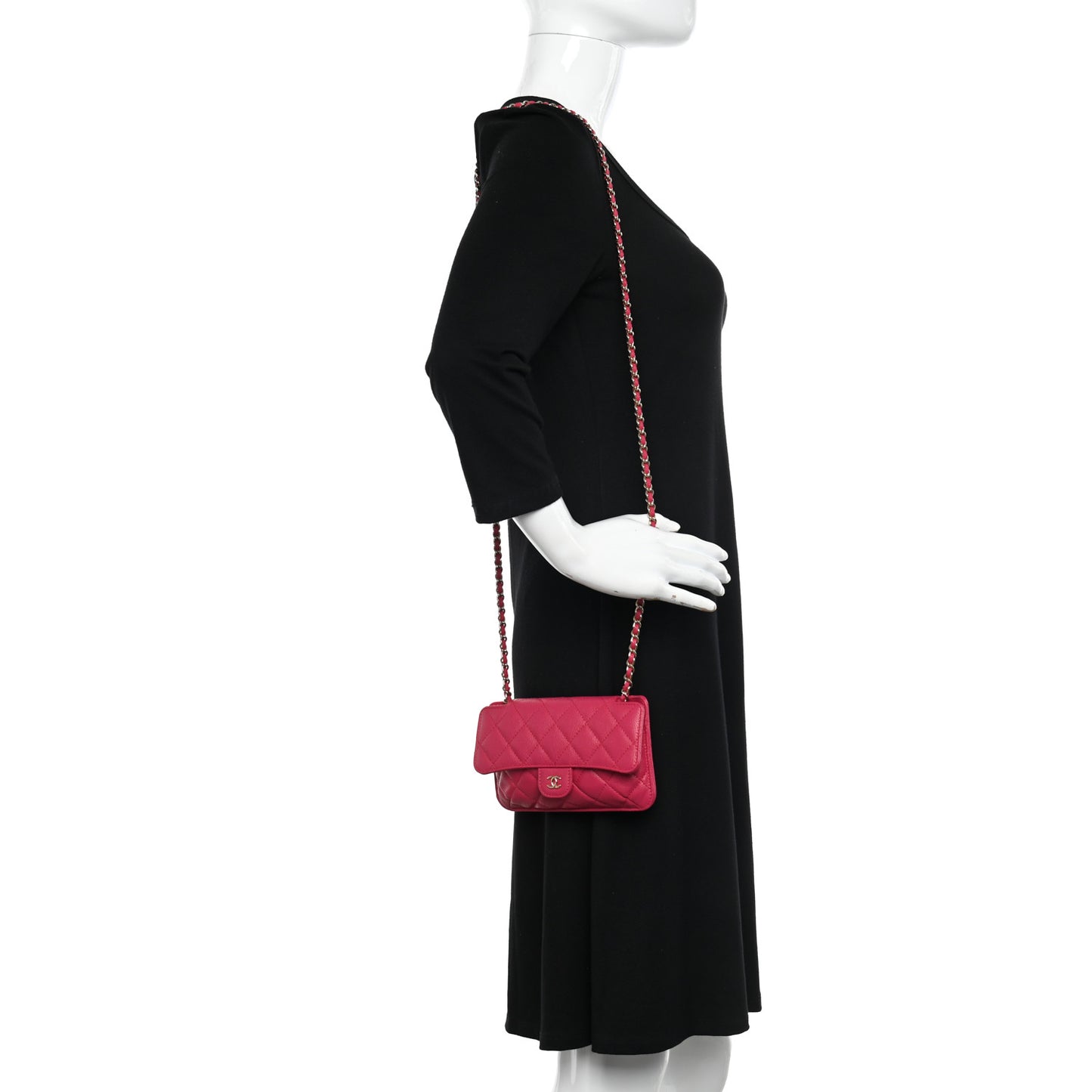 Caviar Fabric Quilted Foldable Tote With Chain Pink Multicolor