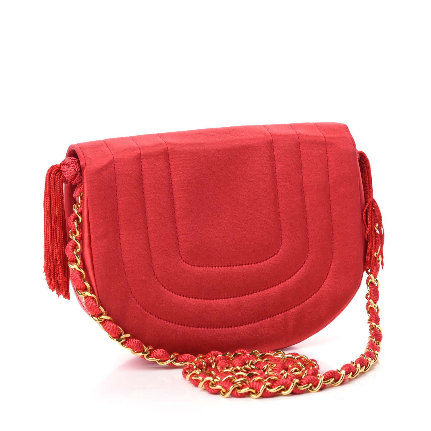 Chanel Satin Quilted Flap Shoulder Bag Red 3 of 12