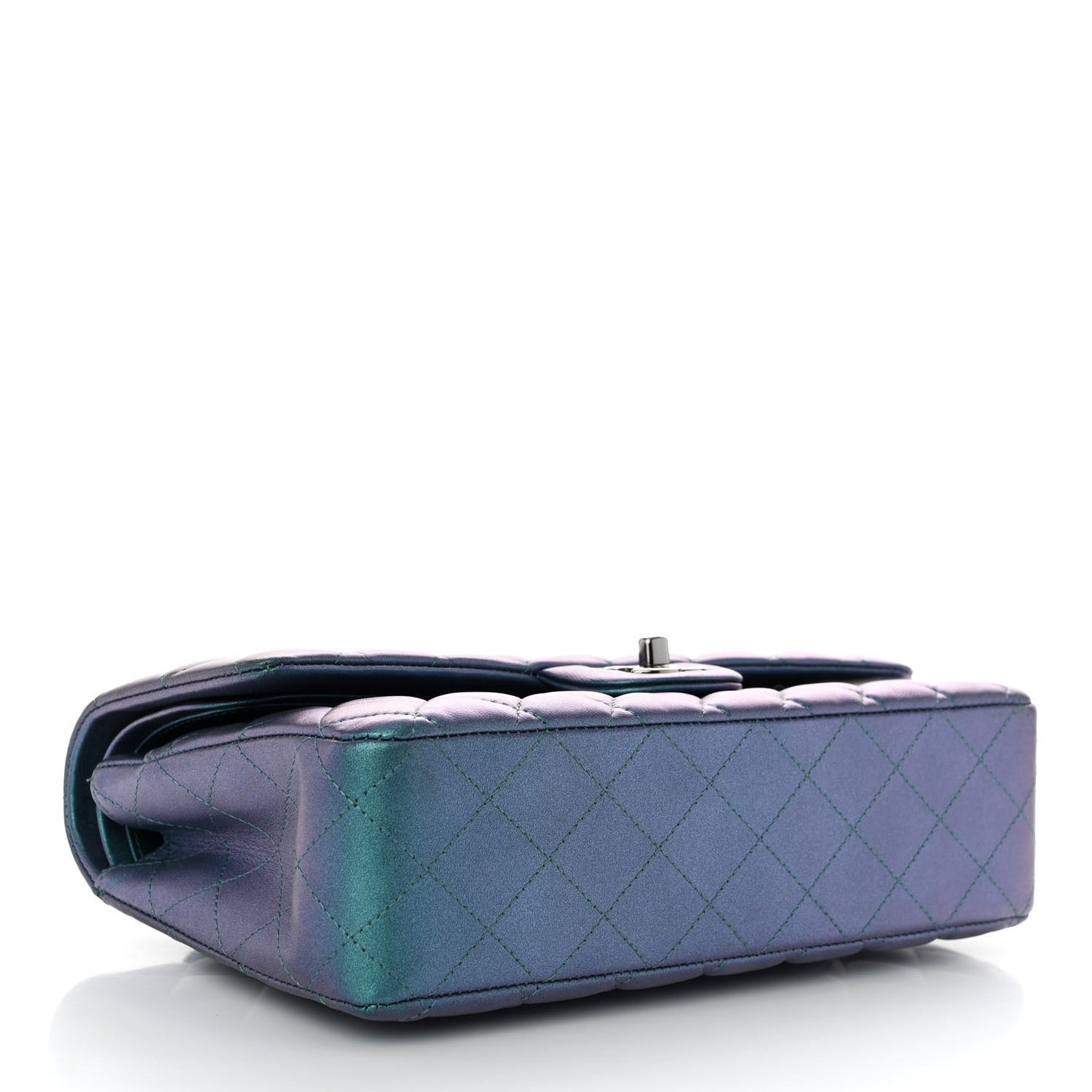 Metallic Lambskin Quilted Medium Double Flap Turquoise