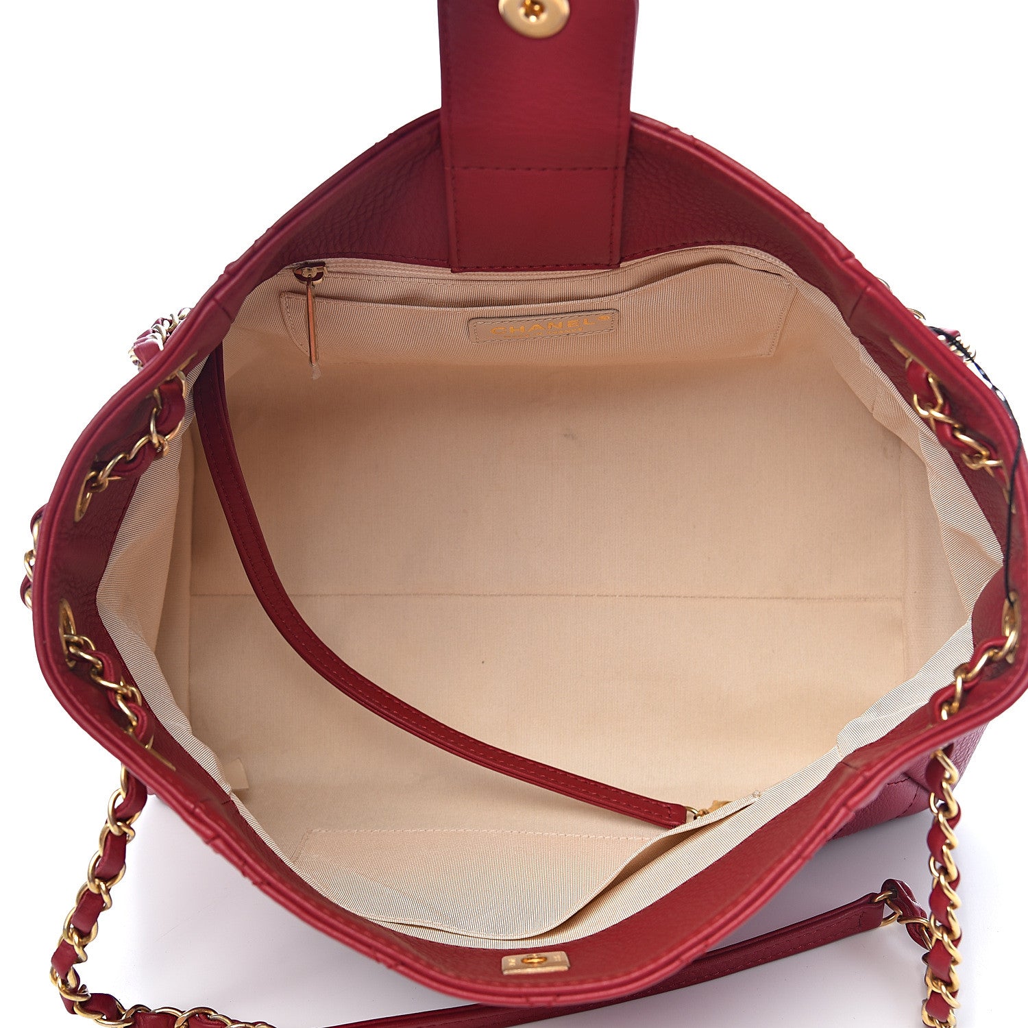 Chanel Grained Calfskin Stitched Supple Rock Shopping Tote Burgundy 4 of 12