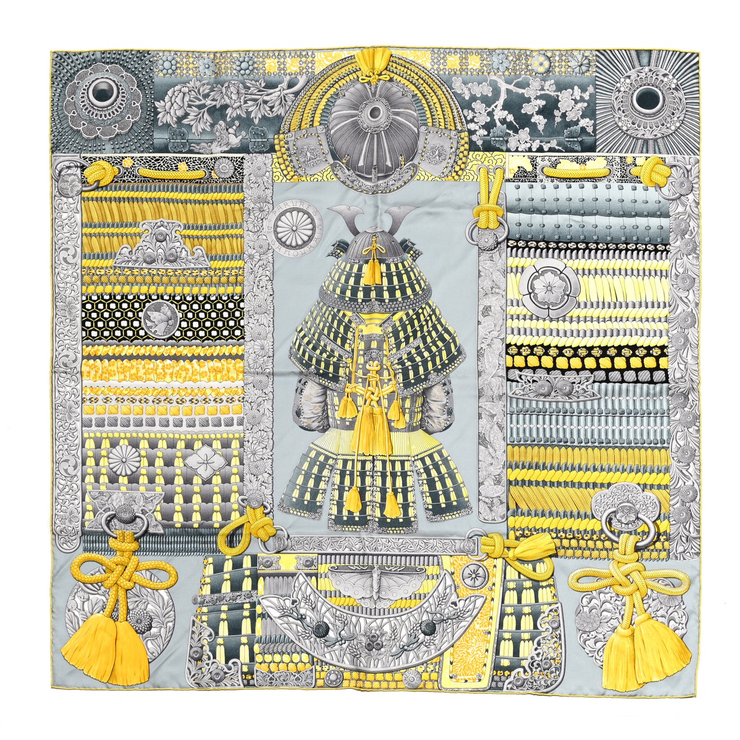 Silk Parures de Samourais Scarf 90 Gris Jaune Ardoise