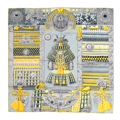 Hermes Silk Parures de Samourais Scarf 90 Gris Jaune Ardoise 1 of 4