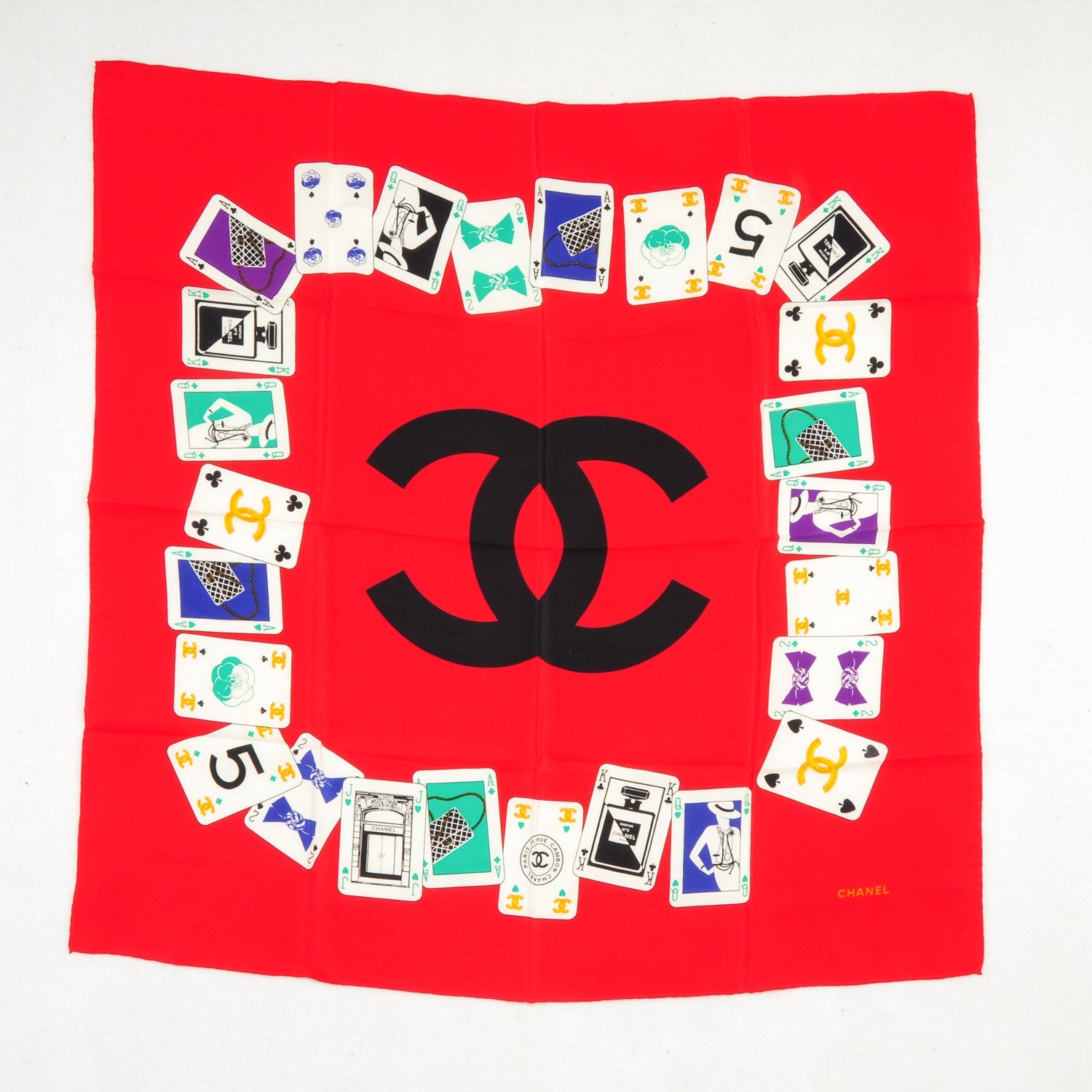 Chanel Silk Iconic Symbol Cards Scarf Red 2 of 3