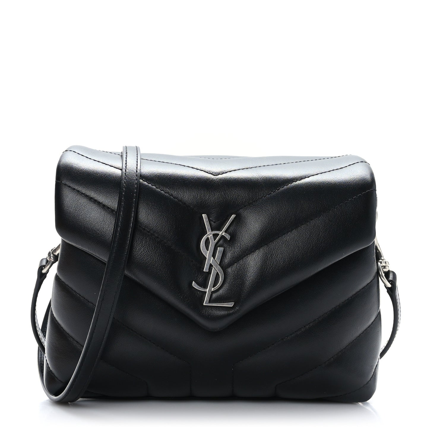 Calfskin Y Quilted Monogram Toy Loulou Crossbody Bag Black