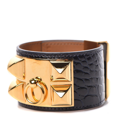 Hermes Shiny Alligator Collier De Chien CDC Bracelet S Bleu Marine 1 of 6