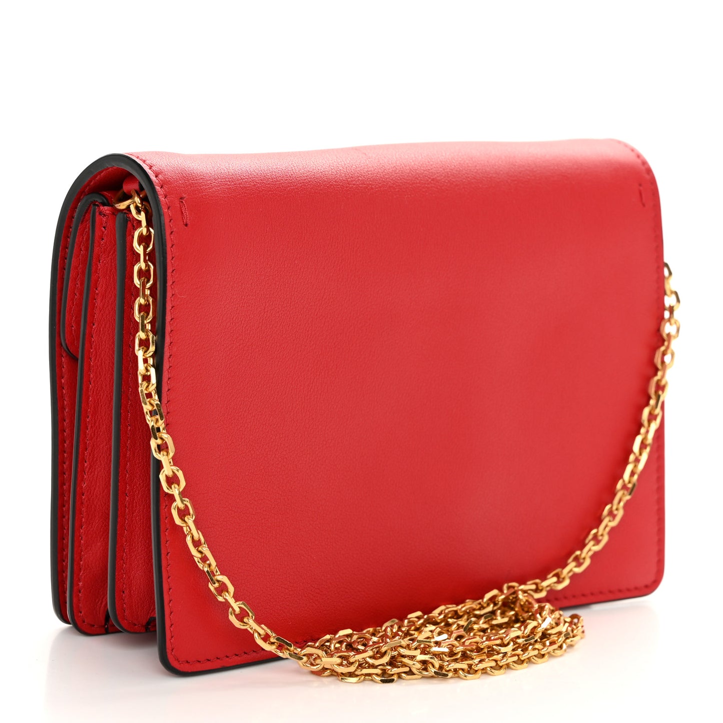 Calfskin Love Lab Go Logo Wallet on Chain Rouge Pur