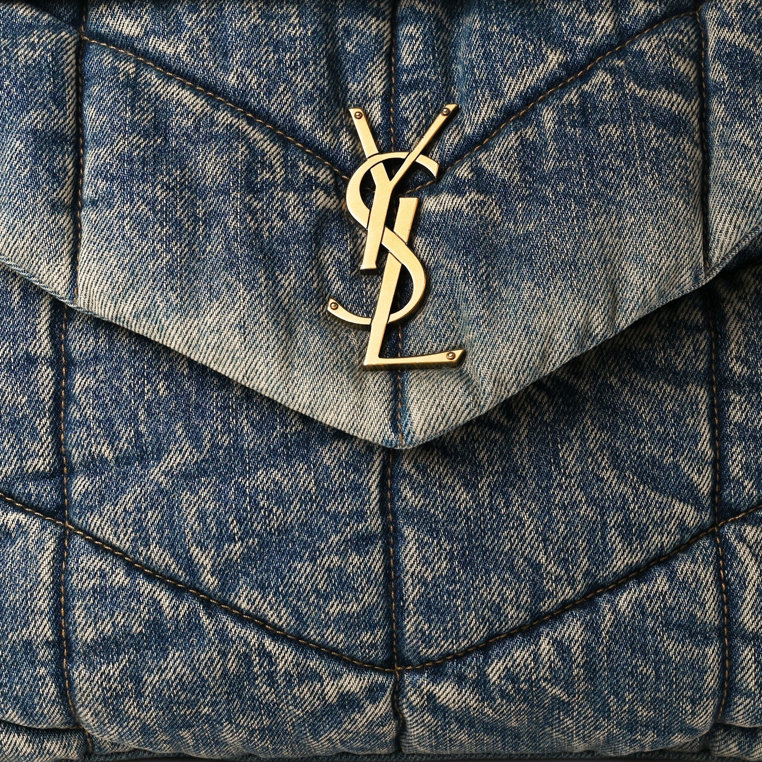 Saint Laurent Denim Quilted Medium Loulou Puffer Monogram Chain Satchel Blue Black 8 of 10