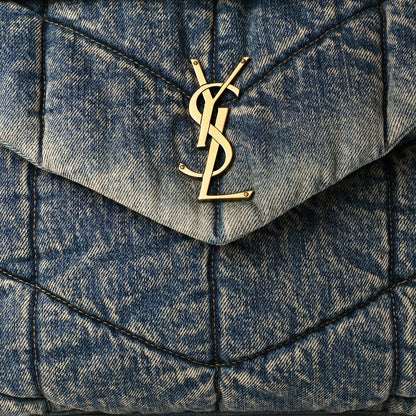 Saint Laurent Denim Quilted Medium Loulou Puffer Monogram Chain Satchel Blue Black 8 of 10