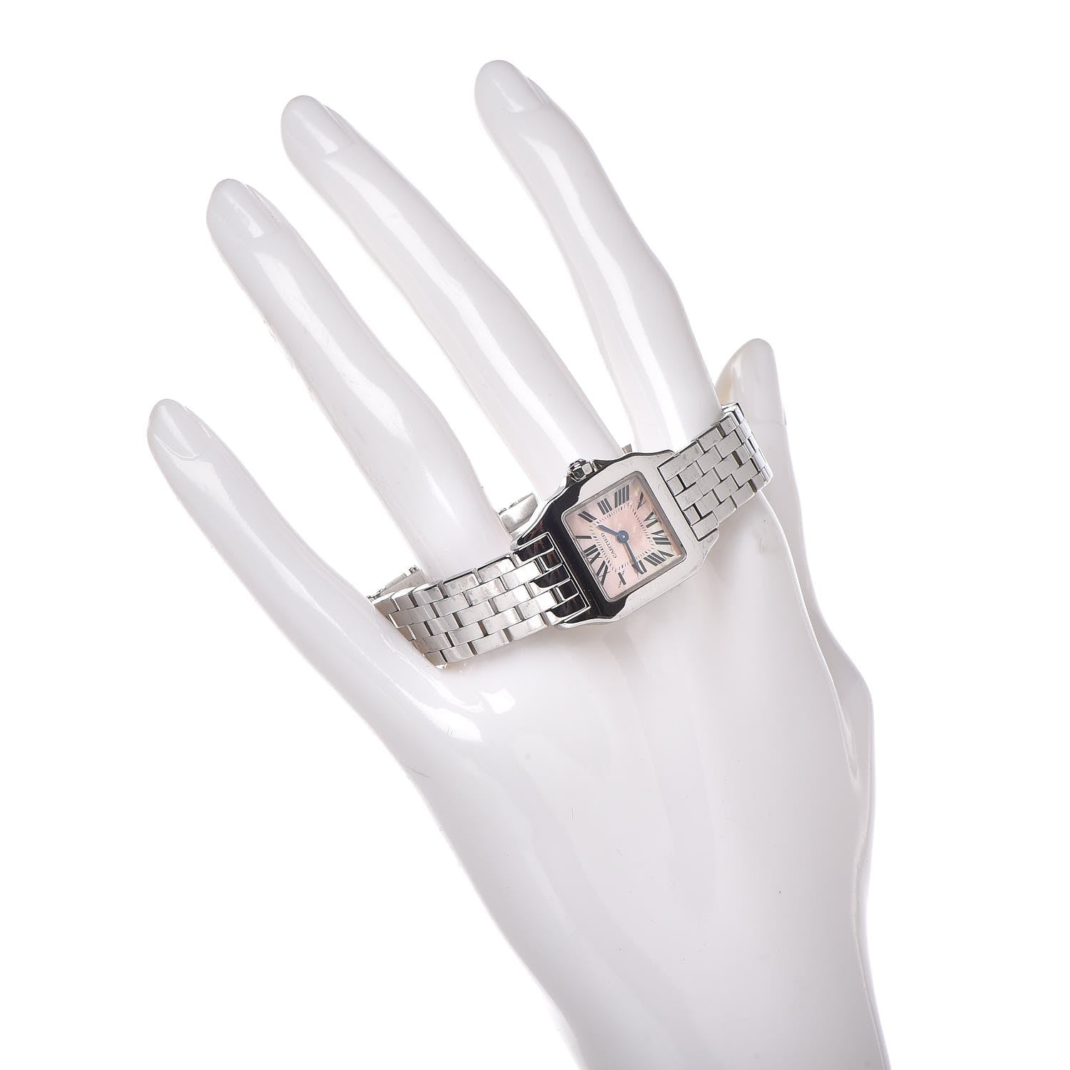 Cartier Stainless Steel Pink Mother of Pearl 20mm Santos Demoiselle Quartz Watch 4 of 7