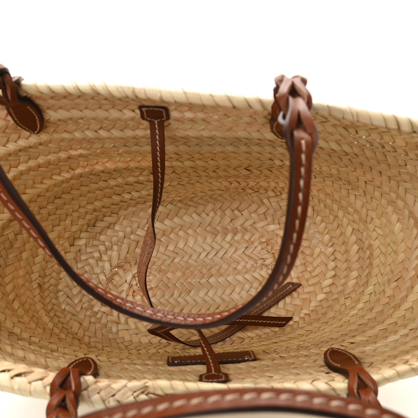 Palmitto Vitello Woven Braided Large Basket Tote Bag Naturale Cognac