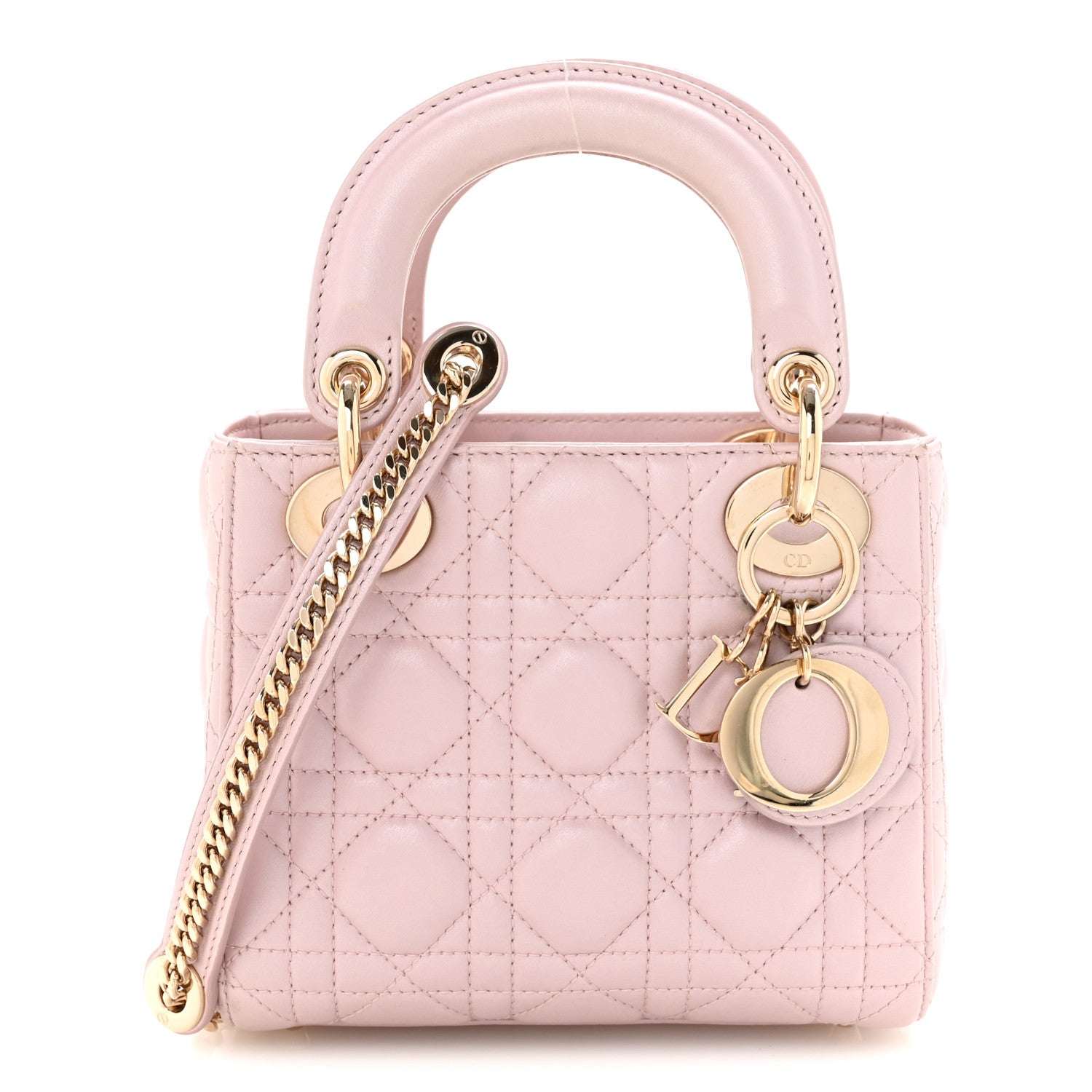 Christian Dior Metallic Lambskin Cannage Mini Lady Dior Lotus 1 of 9