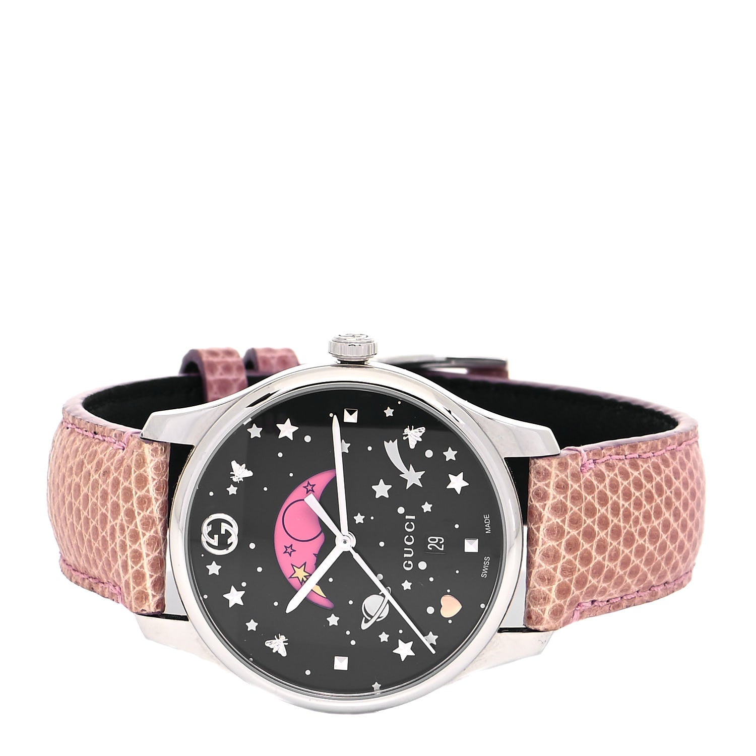 Gucci Stainless Steel Lizard 38mm G-Timeless Moonphase Star Planet Quartz Watch Black 2 of 5