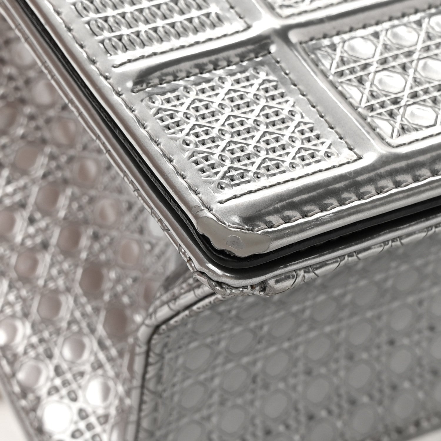 Christian Dior Metallic Patent Micro-Cannage Small Diorama Flap Bag Silver 17 of 21