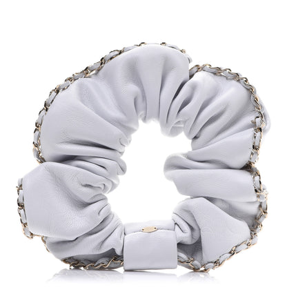 Chanel Lambskin Chain CC Hair Scrunchie White Gold 3 of 5
