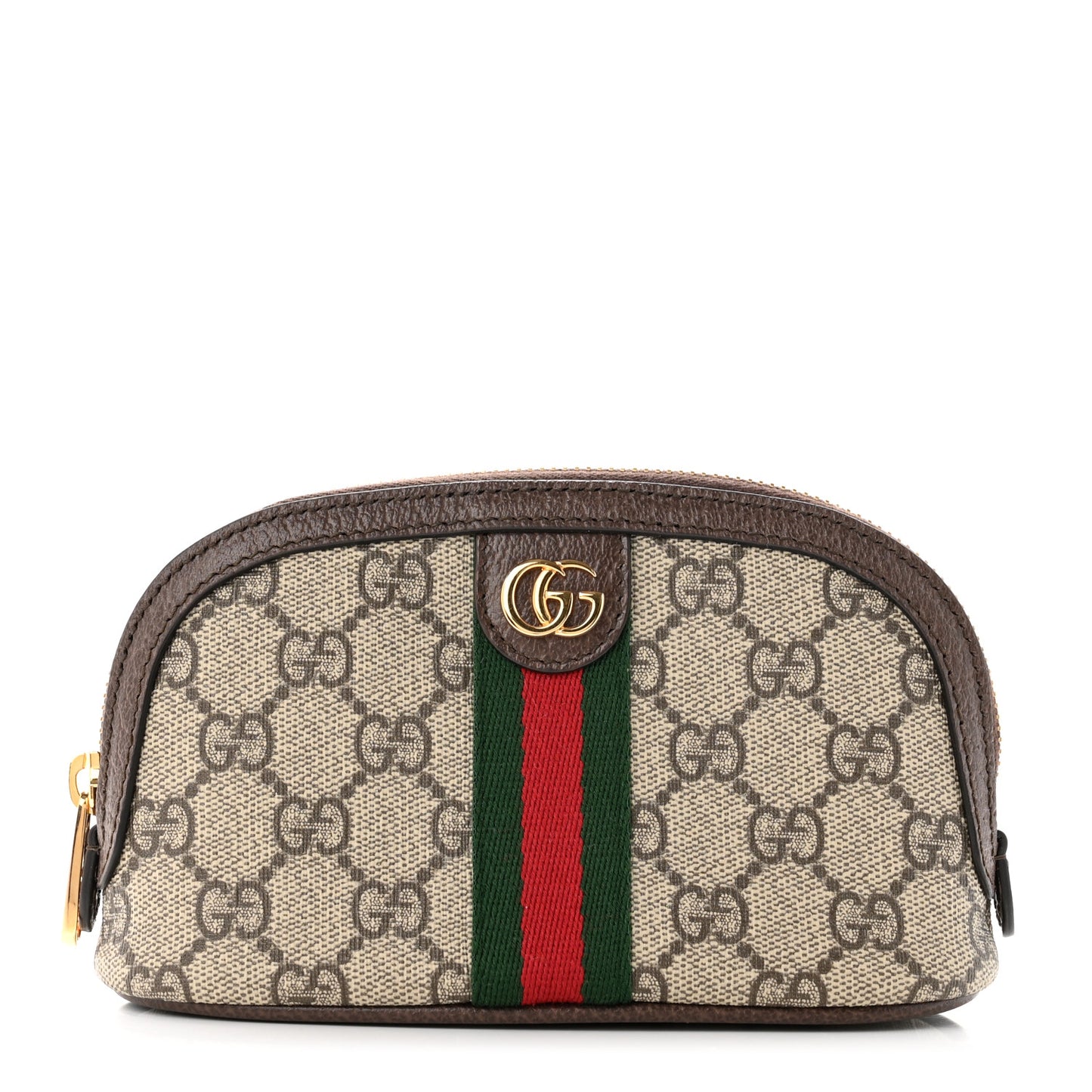 GG Supreme Monogram Textured Calfskin Web Medium Ophidia Cosmetic Case Beige Ebony New Acero