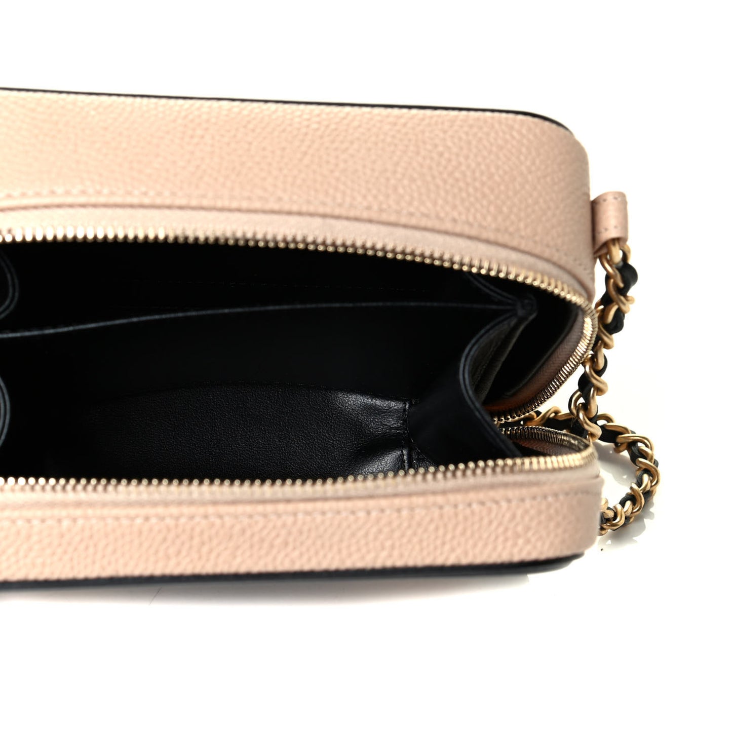 Caviar Quilted CC Filigree Vanity Clutch With Chain Beige Black
