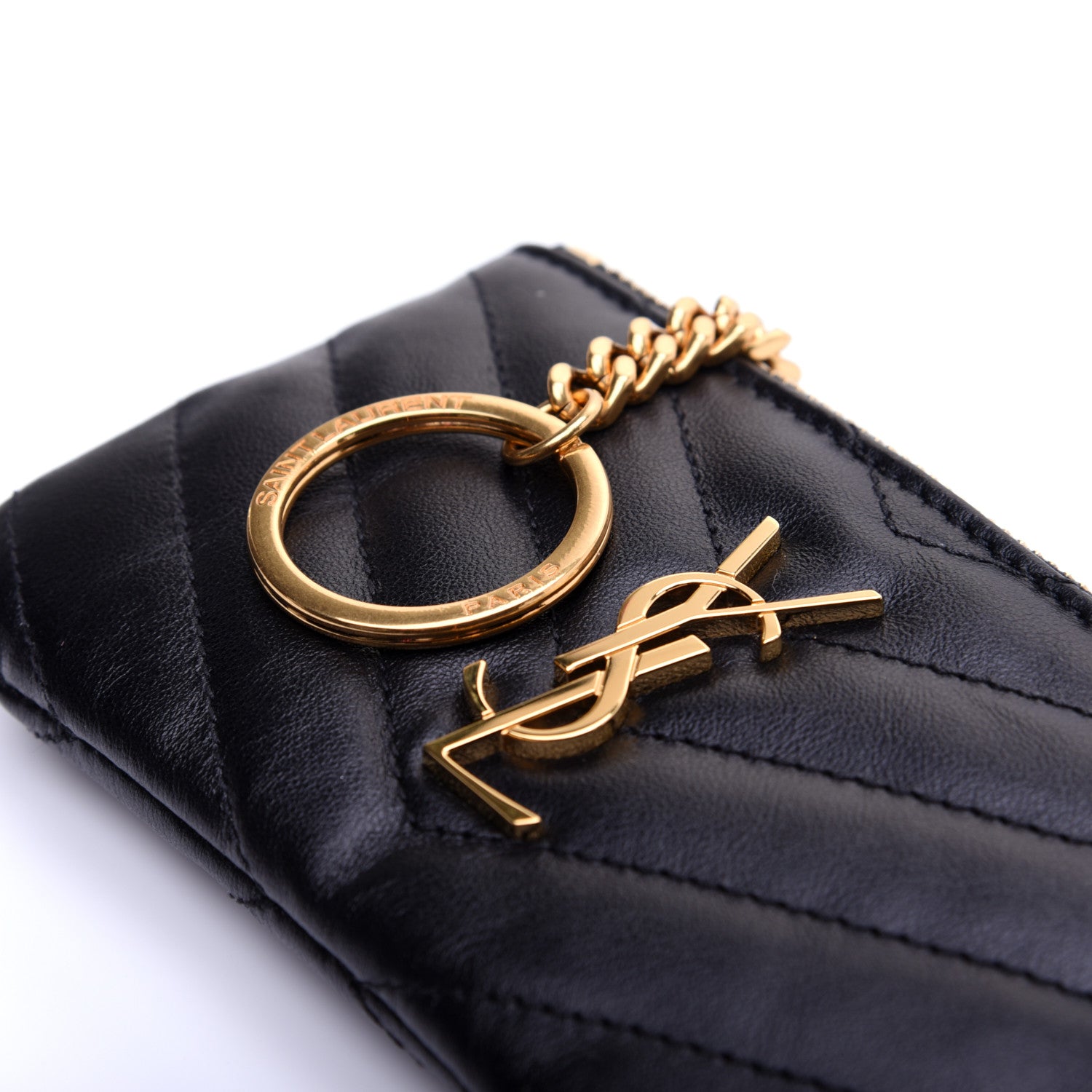 Saint Laurent Calfskin Matelasse Monogram Key Pouch Black 10 of 12