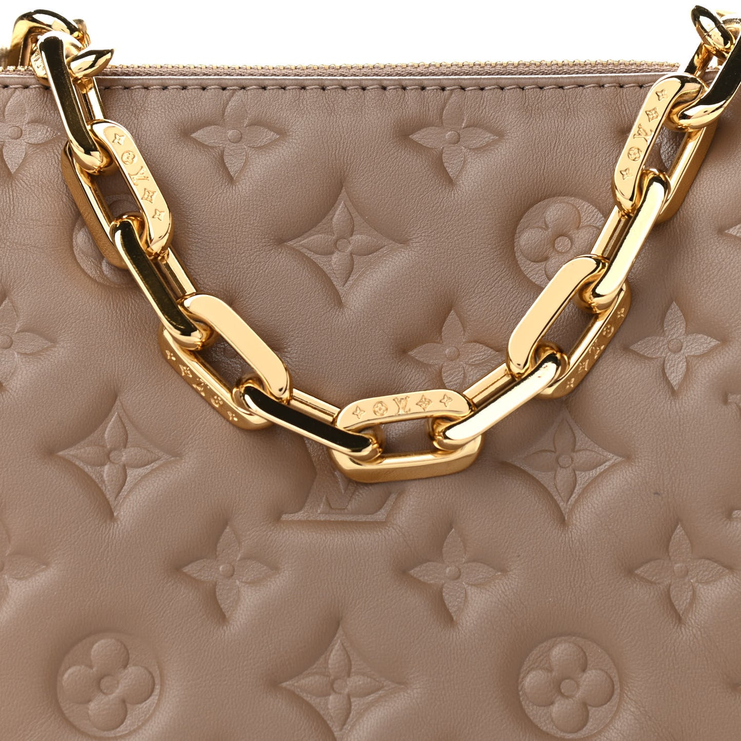 Lambskin Embossed Monogram Coussin PM Taupe
