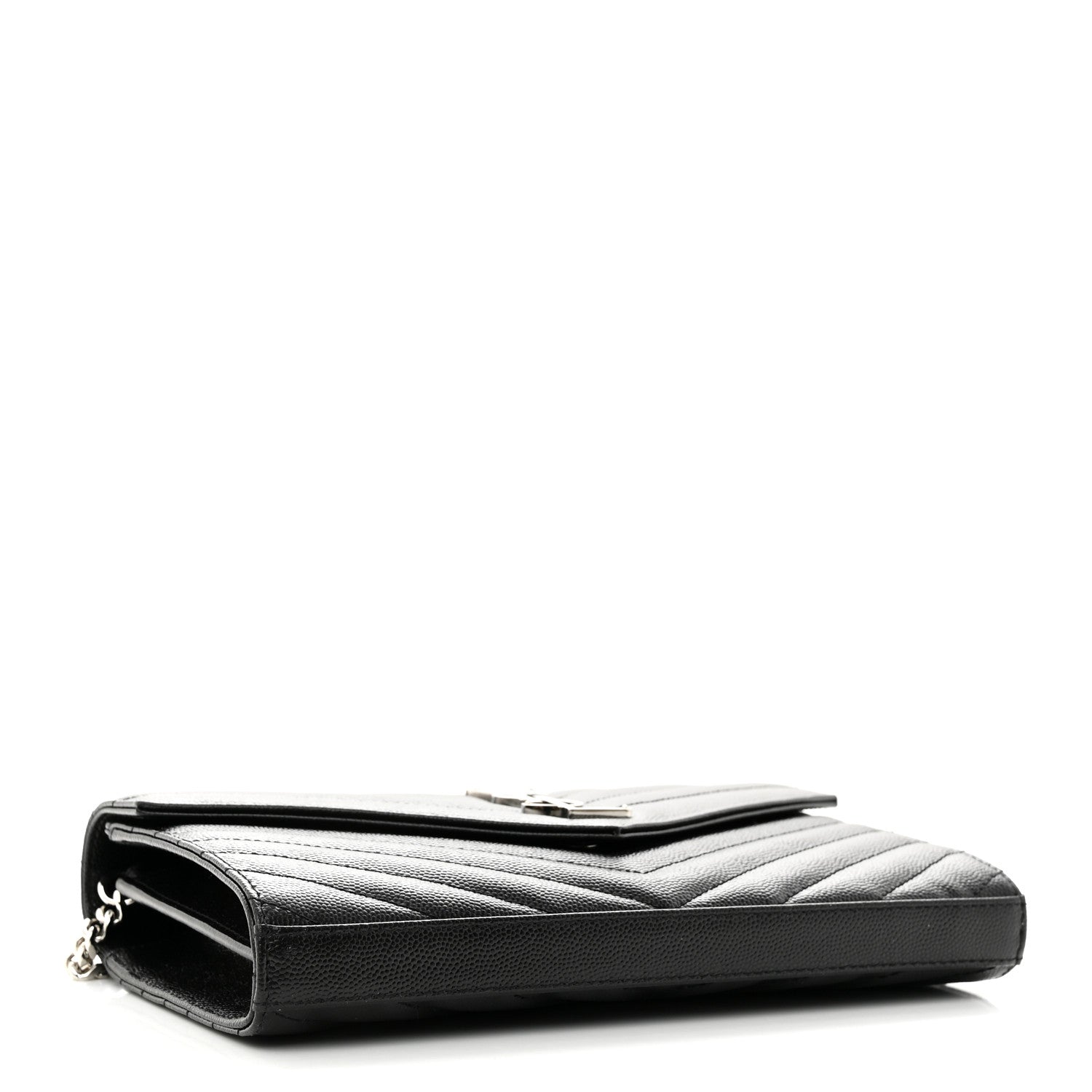 Saint Laurent Grain De Poudre Matelasse Chevron Monogram Chain Wallet Black 4 of 11