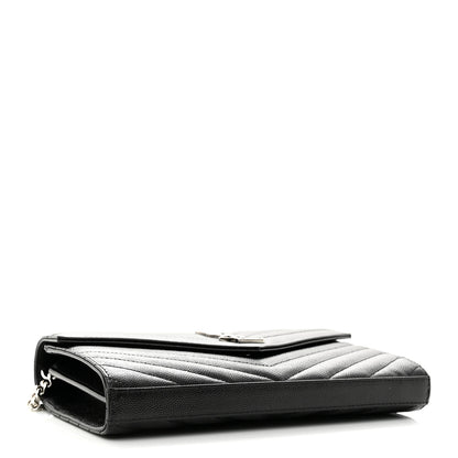 Saint Laurent Grain De Poudre Matelasse Chevron Monogram Chain Wallet Black 4 of 11
