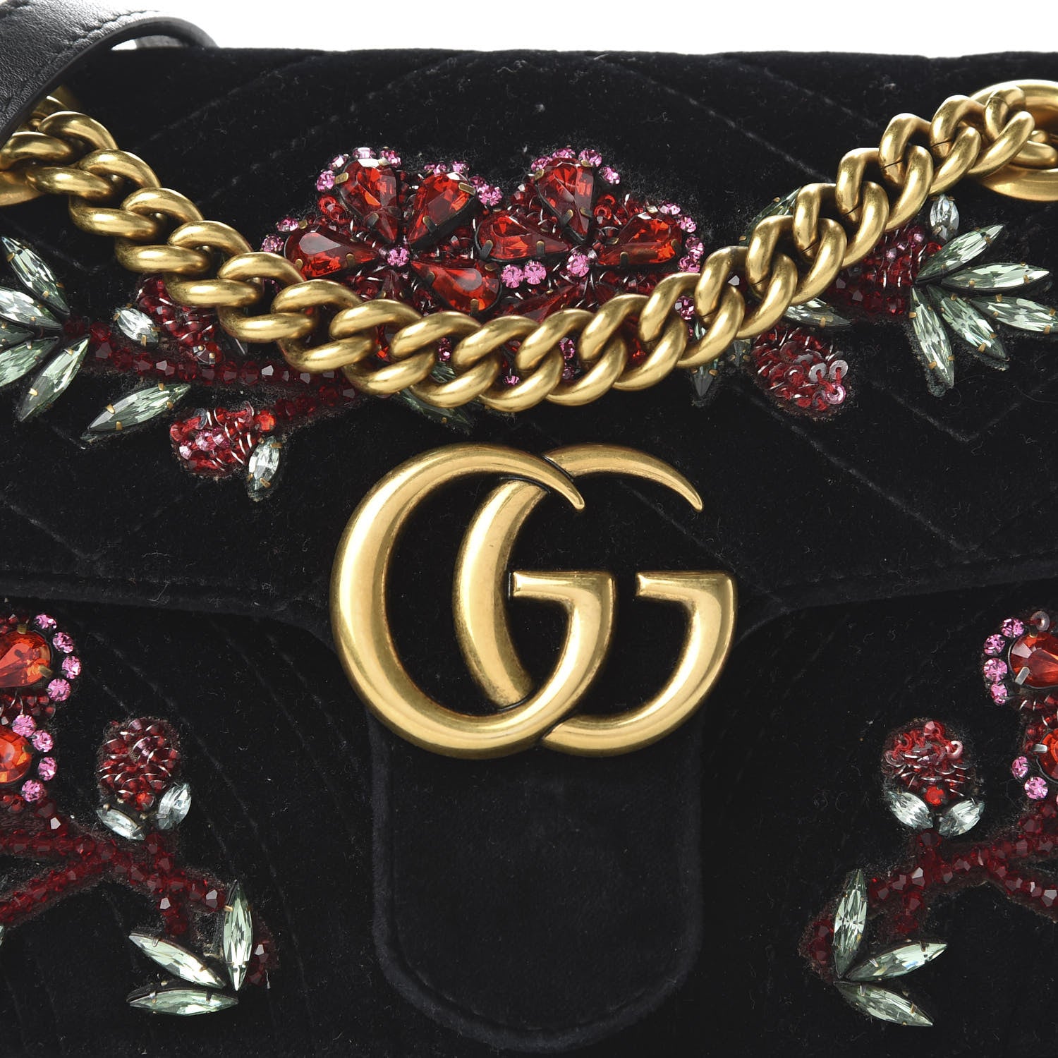 Gucci Velvet Matelasse Embroidered Mini GG Marmont Shoulder Bag Black 10 of 10