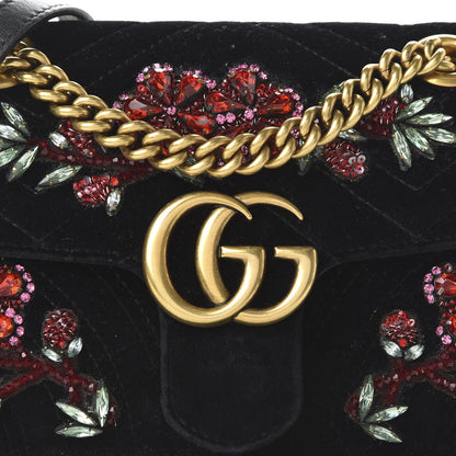 Gucci Velvet Matelasse Embroidered Mini GG Marmont Shoulder Bag Black 10 of 10