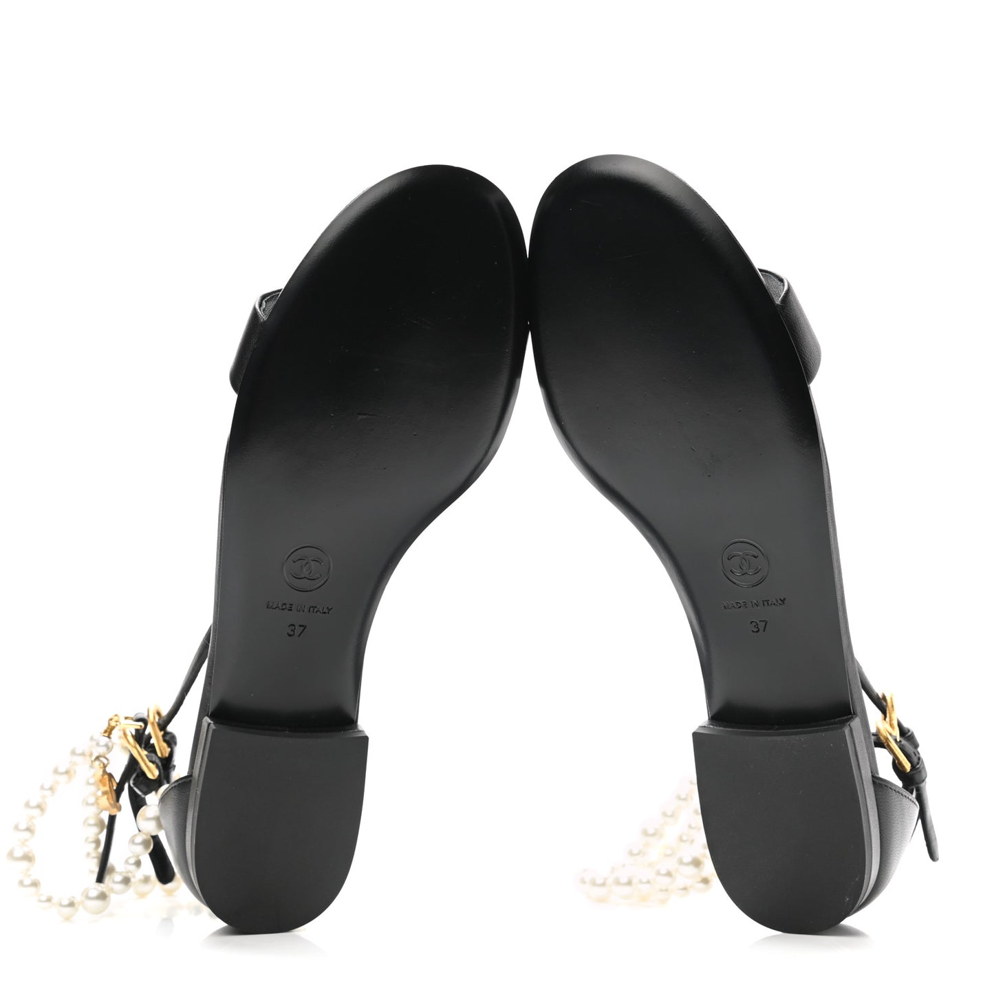 Lambskin Pearl Ankle Strap Sandals 37 Black
