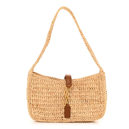 Saint Laurent Raffia Calfskin Le 5 A 7 Mini Hobo Natural Brick 1 of 10