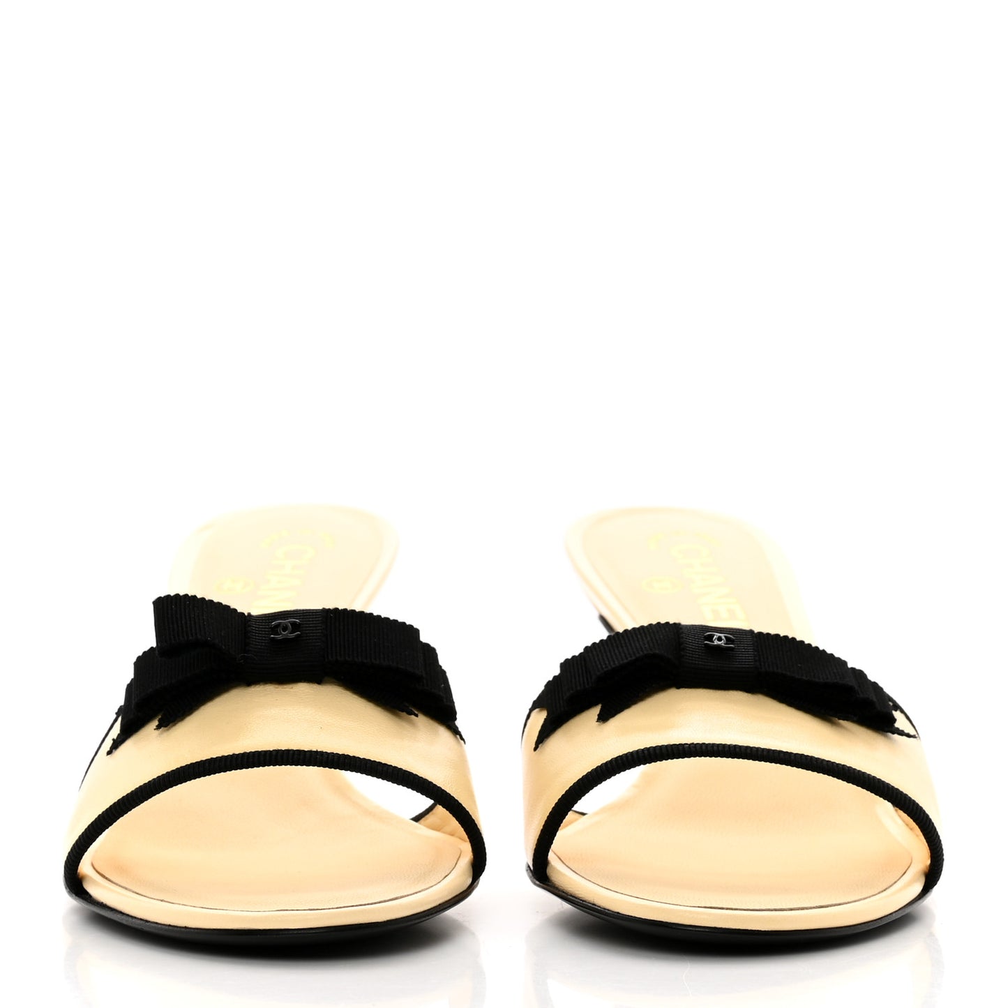 Lambskin Bow Mules 39.5 Beige Black