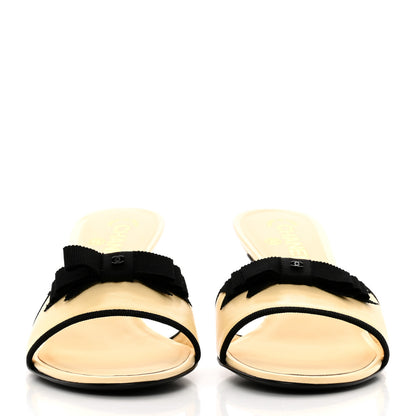 Chanel Lambskin Bow Mules 39.5 Beige Black 2 of 9