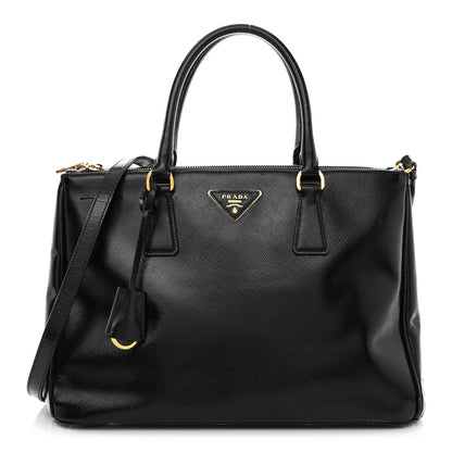 Prada Saffiano Vernice Medium Double Zip Tote Black 1 of 12