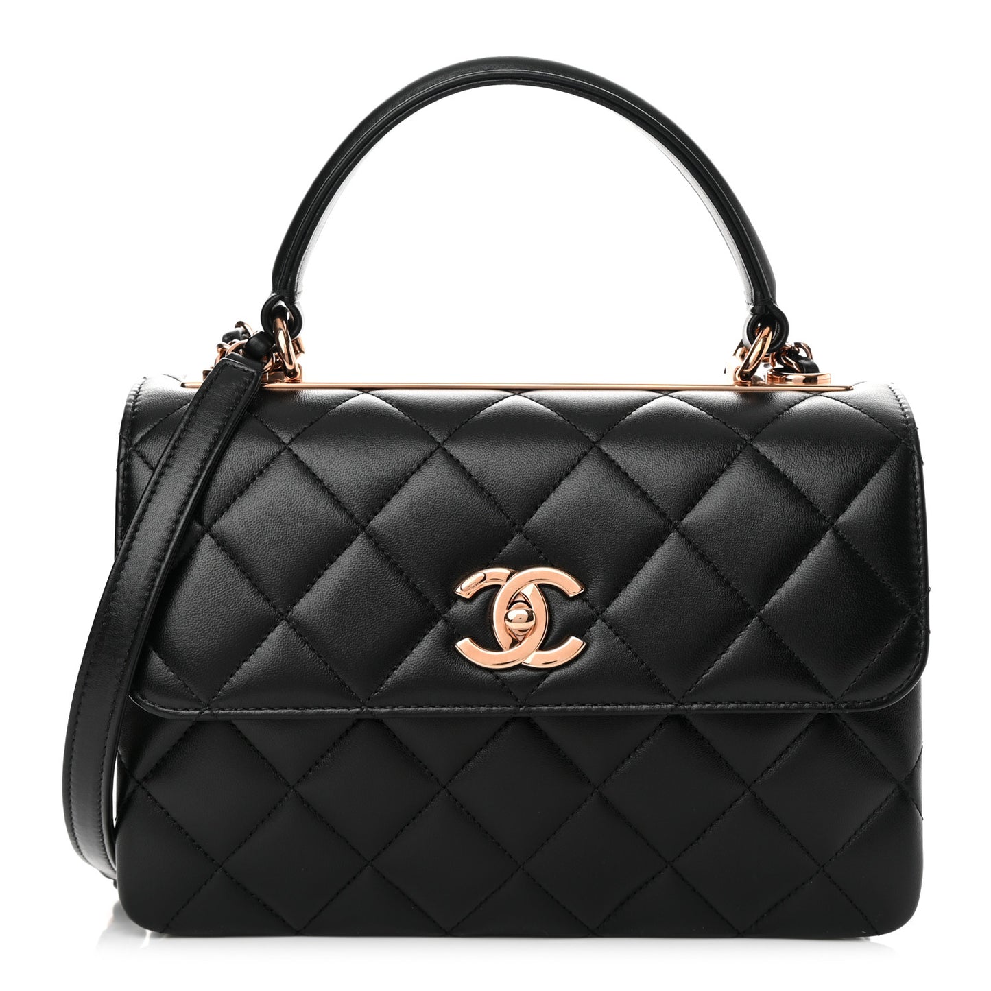 Lambskin Quilted Small Trendy CC Dual Handle Flap Bag Black