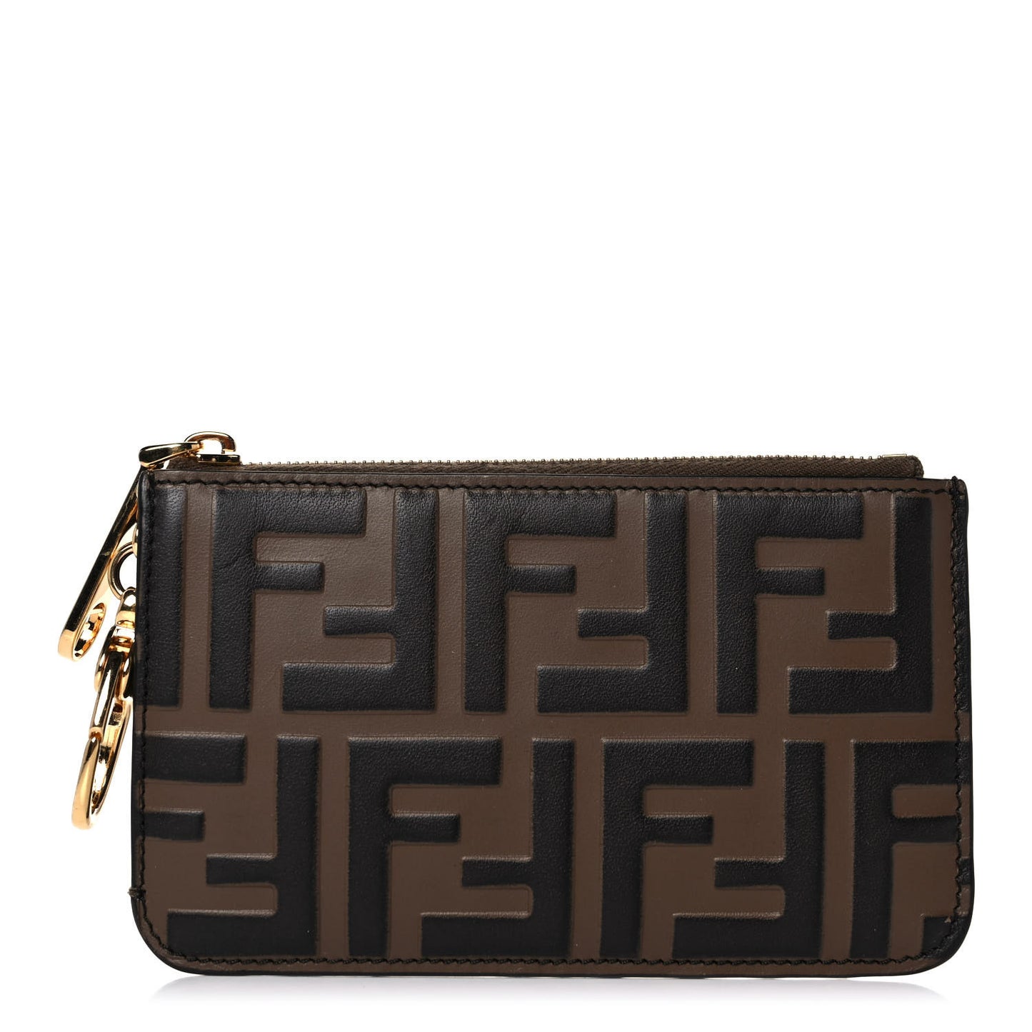 Vitello Soft F is Fendi Bi-Color FF 1974 Embossed Key Case Pouch Maya Black