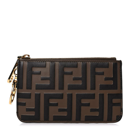 Fendi Vitello Soft F is Fendi Bi-Color FF 1974 Embossed Key Case Pouch Maya Black 1 of 7