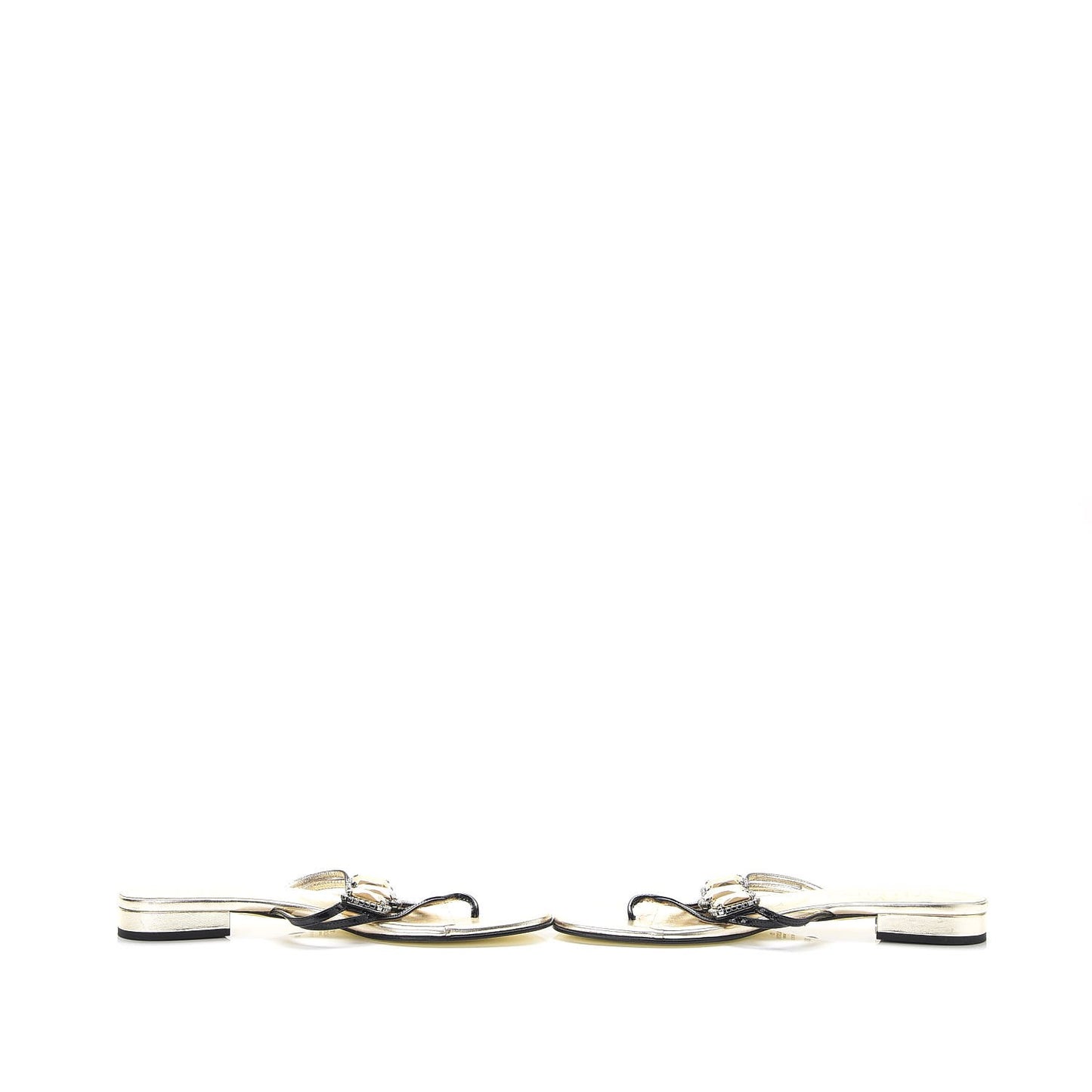 Patent Crystal Embellished Thong Sandals 38.5 Light Gold