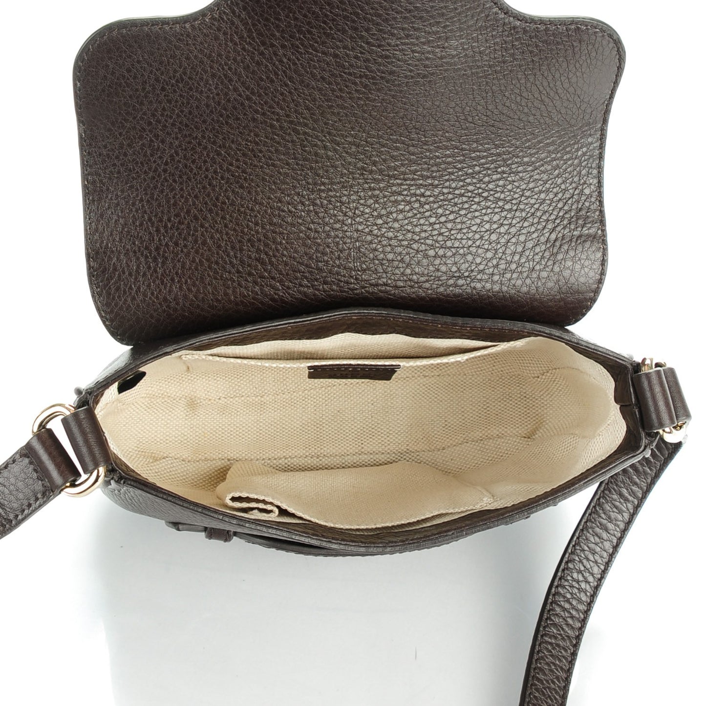 Pebbled Calfskin Web Small Dressage Shoulder Bag Dark Brown