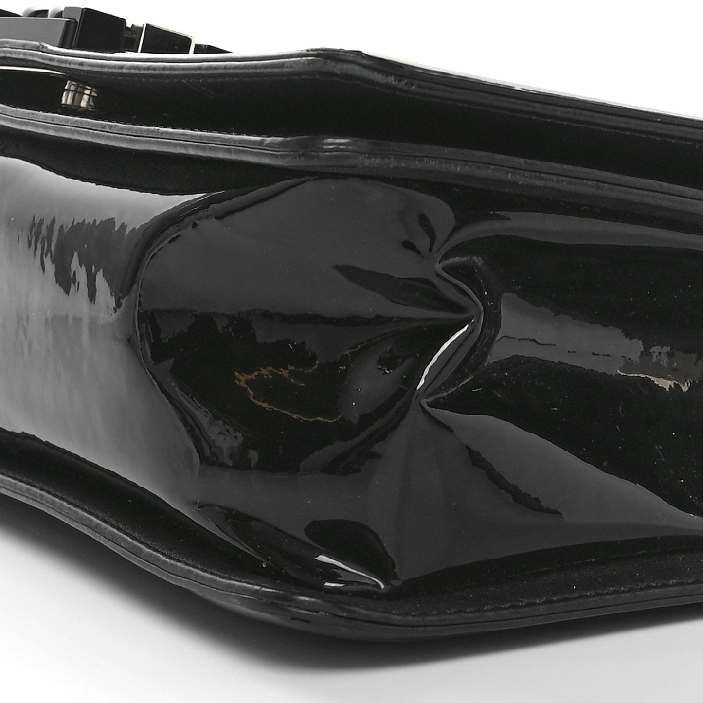 Patent Calfskin Quilted Medium Plexiglass Boy Flap Black