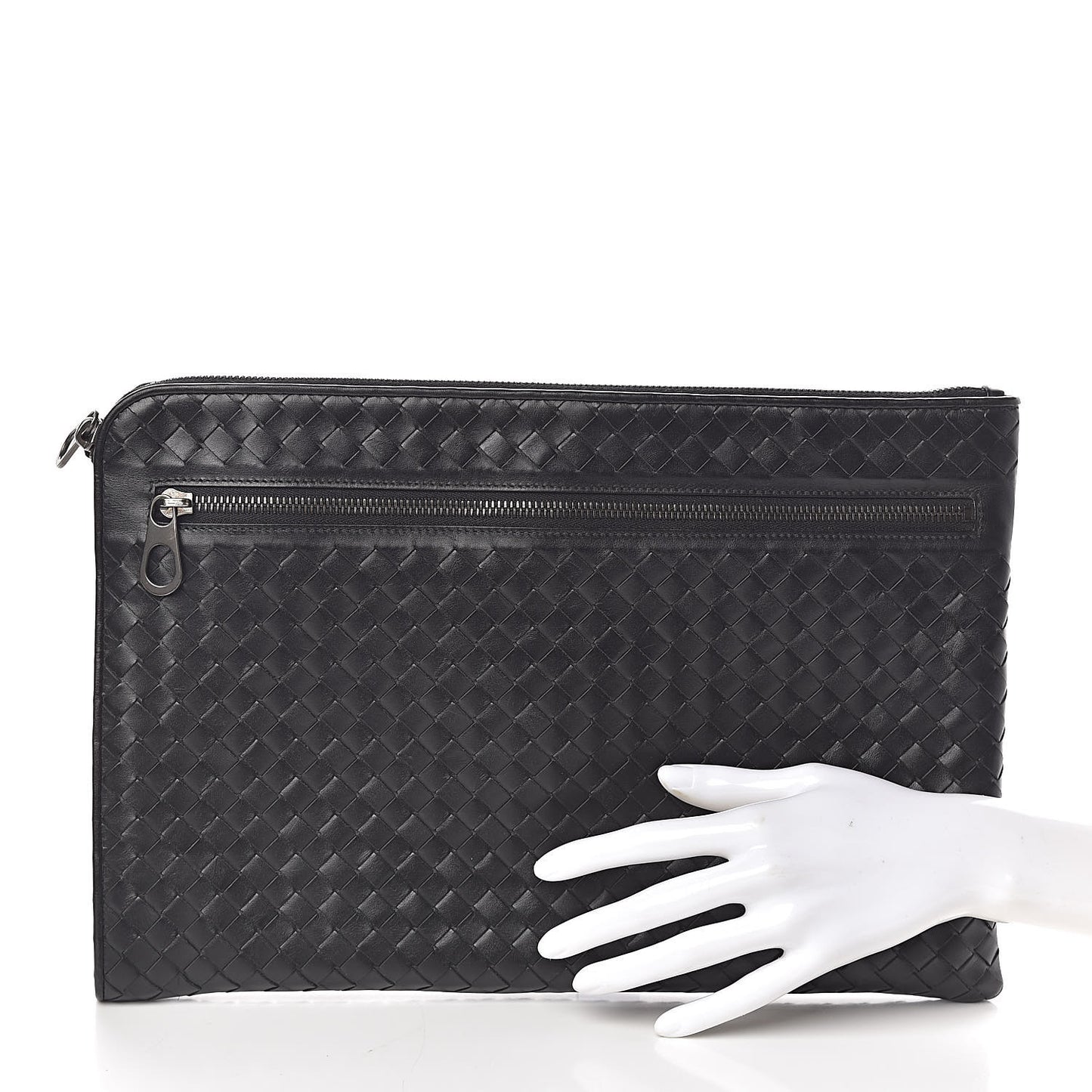 Calfskin Intrecciato Small Document Pouch Black