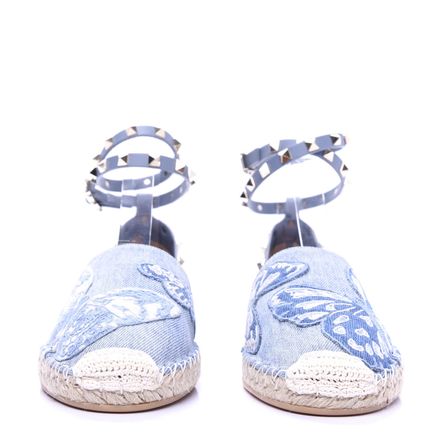 Denim Butterfly Rockstud Ankle Wrap Espadrille 20mm Flats 40 Light Denim