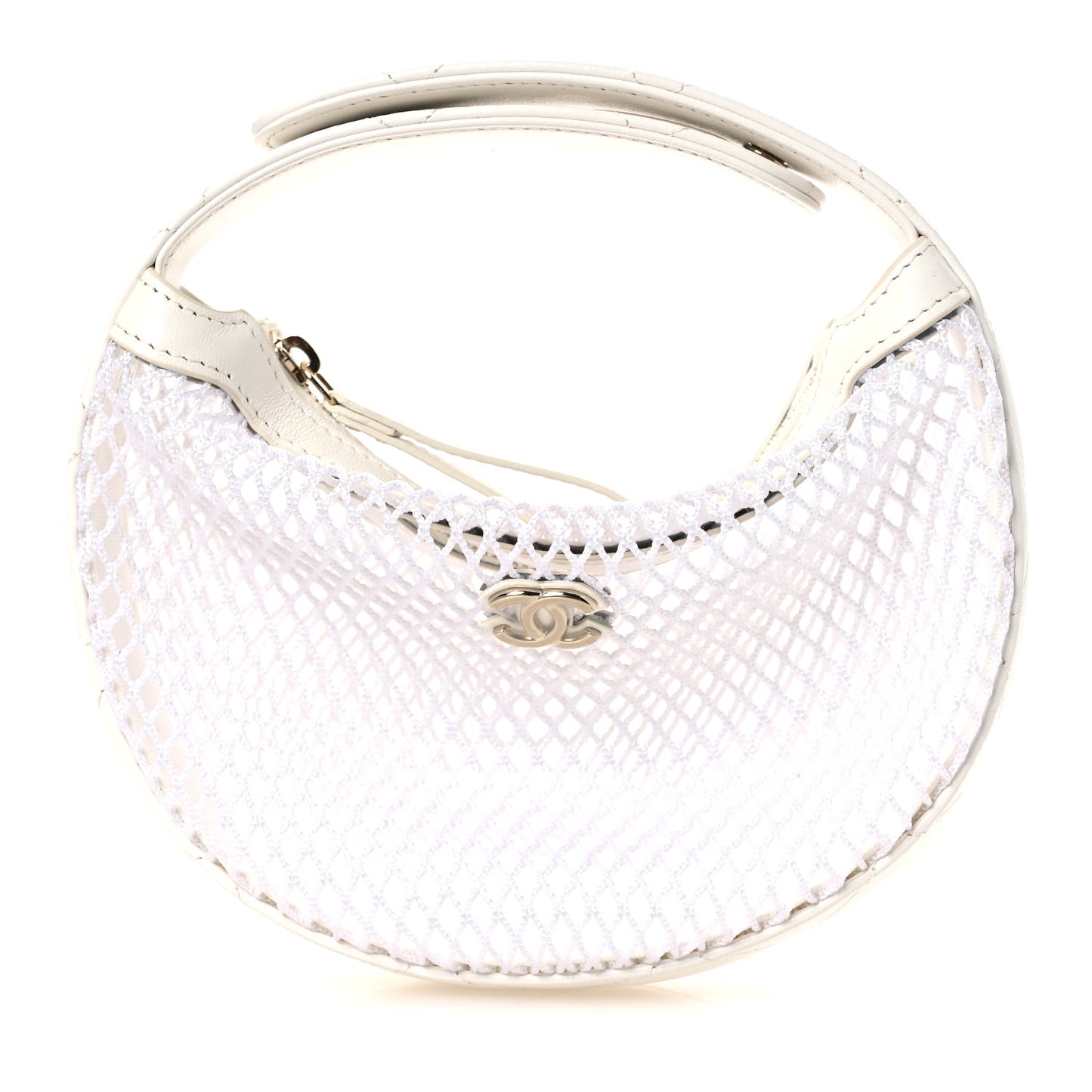 Mesh Shiny Lambskin Pouch Hobo White