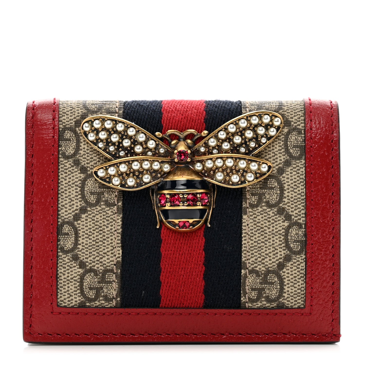 Gucci GG Supreme Monogram Queen Margaret Card Case Red 1 of 7