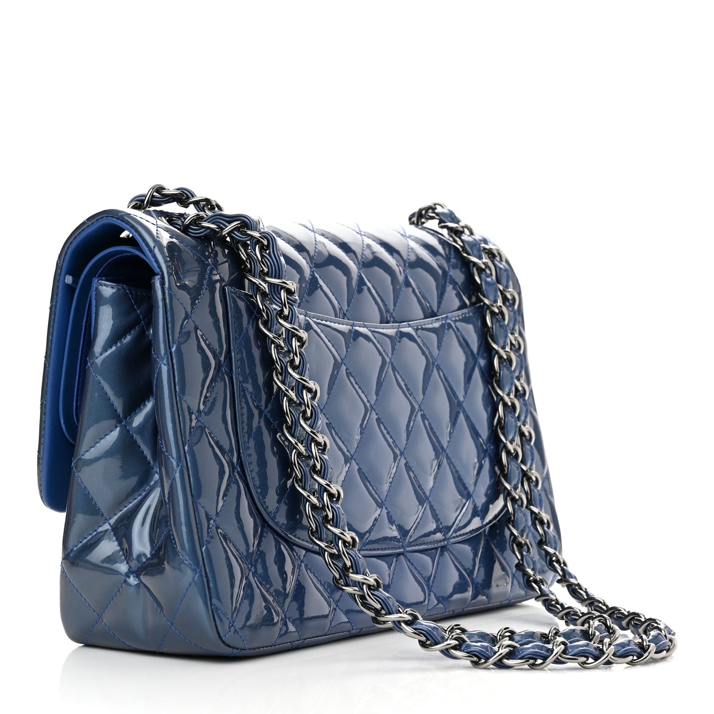 Patent Quilted Jumbo Double Flap Blue